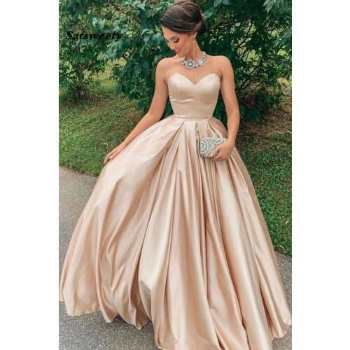 Simple Champagne Satin Evening Dresses Long Sweetheart A-Line Special Occasion Desses Elegant Prom Gown Women Formal Dress Party