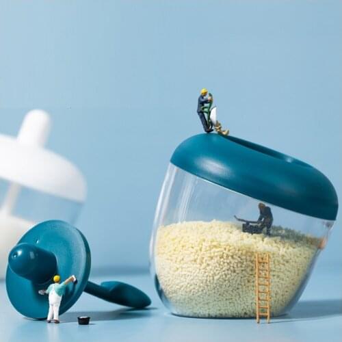 Transparent Creative Japanese Kitchen Circular Moisture-Proof Seasoning Containers with Spoon