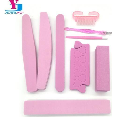 9pcs/Set Pink Nail Files Brush Durable Buffing Grit Sand Cuticle Pusher Remover Accessories Sanding File UV Gel Polish Tools