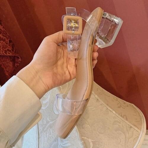 Womens Sandals Fashion Leather Buckle Female Shoes Open Toe Mid-heel Concise Summer Ladies Shoes 202142