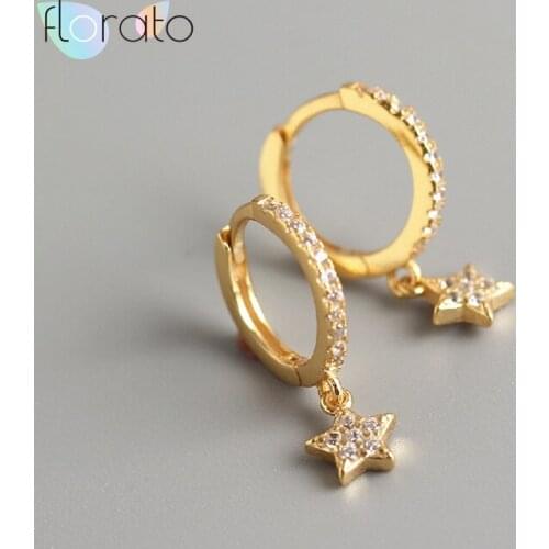 925 silver ear buckle Shiny Inlaid Micro Cubic Zircon Star Hoop Earrings Ear Jewelry For Women Party Gifts Pendanties