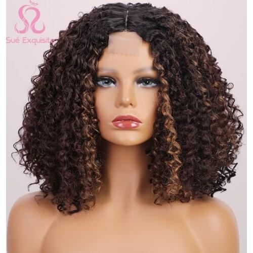 SUe EXQUISITE Short Hair Afro Kinky Curly Wigs For Black Women Synthetic Hair Shoulder LengthHeat Resistant Fiber