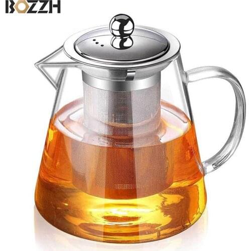 BOZZH Heat Resistant Glass Teapot With Stainless Steel Infuser Heat-resistant Flower Tea Pot Oolong Puer Kettle Glass Teapot
