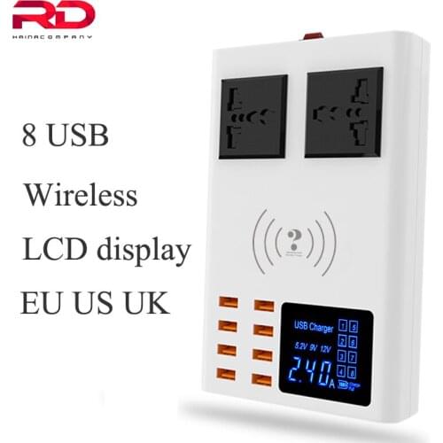 8 Port Wireless Charger Led Digital Display USB Charger For Android iPhone Adapter Phone Fast Charger For xiaomi huawei samsung