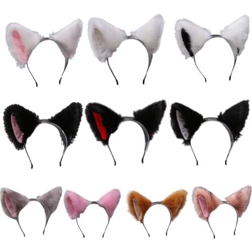 Women Anime Furry Animal Kitty Cat Ears Headband Kawaii Lolita Cosplay Hair Hoop