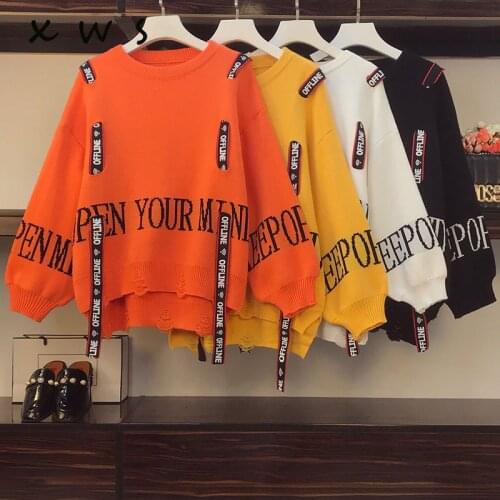 2020 Women Winter Casual Sweater and Jumpers Long Sleeve Knitted Pull Sweaters LETTERS Sreetwear Oversized Pull Femme