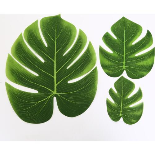 10pcs Small Medium Large Green Artificial Leaves Tropical Monstera Palm Leaves or Hawaiian Theme Party Food Photography Props