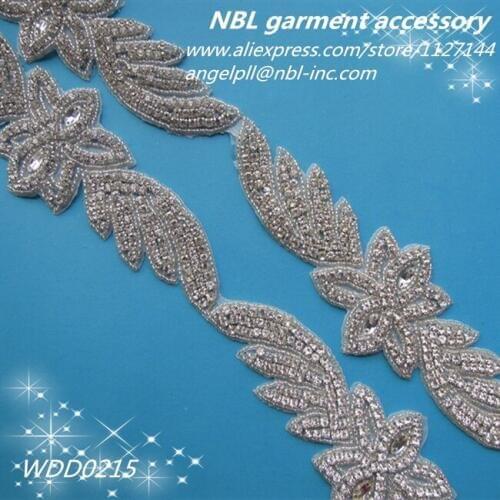 10 yards) Wholesale bridal beaded rhinestone applique trim iron on for wedding dress sash WDD0215