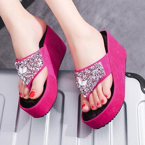 2021 Shoes Woman For Summer Slippers Fashion Rhinestones Wedges Flip Flops Womens Casual Beach Shoes Chanclas De Mujer Playa