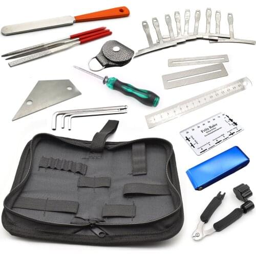 21PCS Guitar Repair Tool Kit Maintenance Tools Guitar Care 3 in 1 String Winder Leveling Action Ruler Fret Sanding File Set