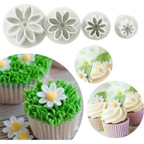 4pcs Small Daisy Spring mold Cake Biscuit Embossing Mold Fondant Clay Spring Mold DIY Baking Decoration Soft Candy Die-cutting