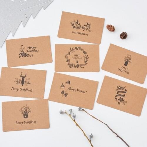 4pack kraft Christmas greeting card Art RETRO envelope paper Christmas hat elk wreath 12.8*8.4CM