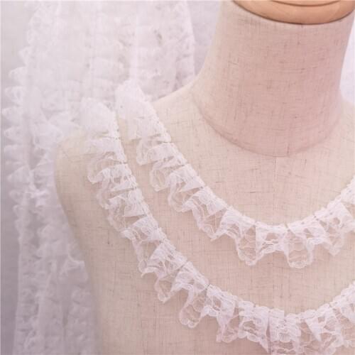 5Meters/lot 3 cm black white beige pleated lace doll dress sleeve skirt neckline clothing lace accessories X137