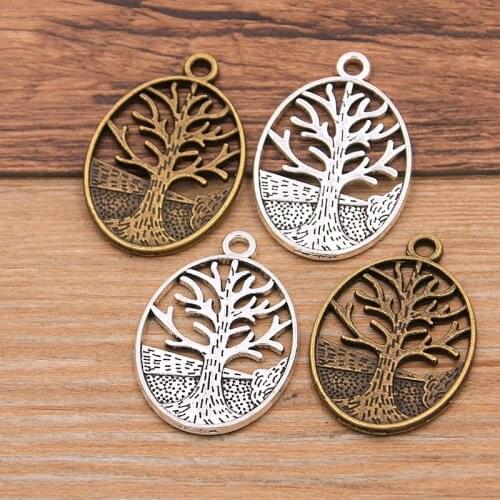 6PCS 15X19mm 2 Color Hollow Oval Tree Charms Plant Pendant Jewelry Metal Alloy DIY Necklace Bracelet Earrings Handwork Marking