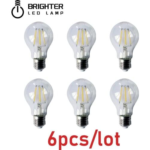 6pcs/Lot Retro Edison Filament Bulb A60 6W Decor for Chrismas E27 220V Vintage Lamp 4000K Home Decoration