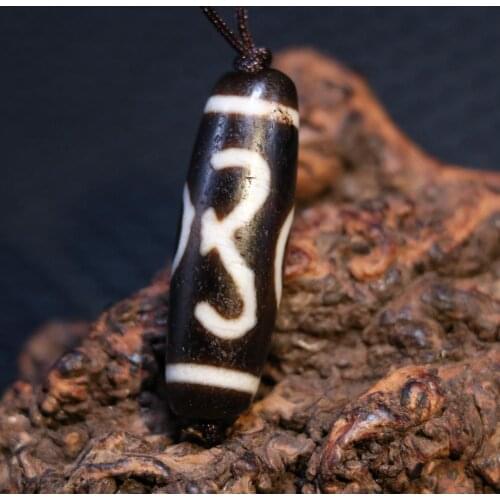 AL Treasure Magic Power Tibetan old Agate 2 eye OX HORN dZi Bead Amulet Pendant Talisman Timestown UPD21Asw