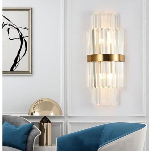 American Luxury Crystal Wall Lamp Modern Simple Living Room Bedroom Bedside Lamp Luminaria Wall Sconce Home Decor Light Fixtures