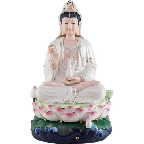 Avalokitesvara Offering Home South Sea Guanyin Bodhisattva Water Lilies Ceramic Buddha Ornament Collection Buddha Supplies