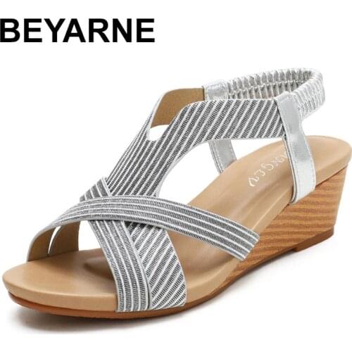 BEYARNEBohemian Sandal Ethnic Style Open-toe Summer New Comfortable Vacation Sandal Travel Wedge Roman Sandal Ladies