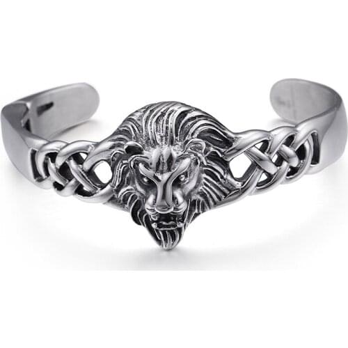 Titanium steel C-shaped open glossy domineering personality lion bracelet
