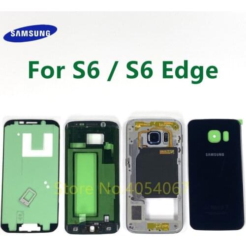 For SAMSUNG Galaxy S6 G920F S6 Edge G925F Full Housing Front Middle Frame Chassis Battery Cover Door Back Glass Complete Case