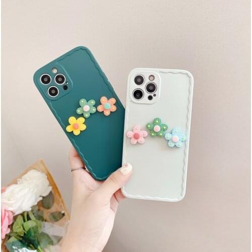 Phone Case Cover For iPhone 7 8 Plus SE 2020 11 12 Pro Max X XR XS Max 3D Flower Floral Soft Rubber Silicone Green Skin