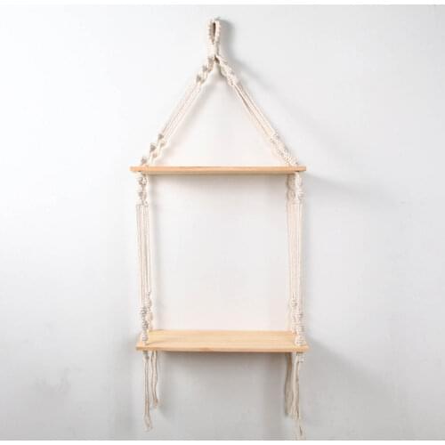 Wood Hanging Planter Shelf 2 Tier Bohemian Style Flower Pot Holder Shelf Minimalist Decoration For Living Room Bedroom