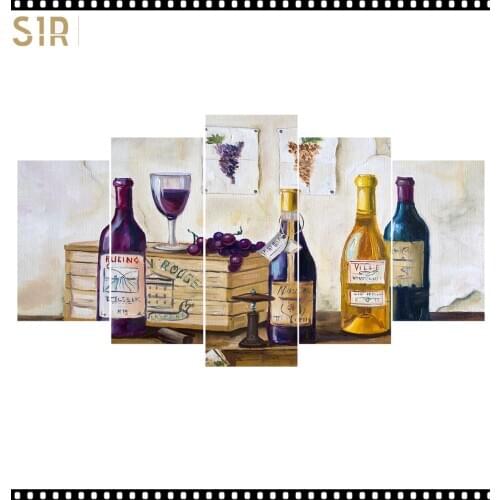 HD 5 Pieces Red Wine Pictures Print Posters Wall HD Art Home Decor for Living Room Painting on The Wall Pictures Wine Wall Art
