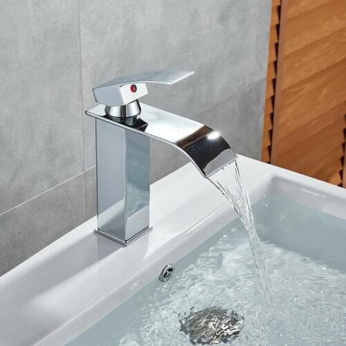 Bathroom Sink Faucet Chrome Waterfall Spout Basin Mixer Hole Single Tap Faucet set home bathroom accessories