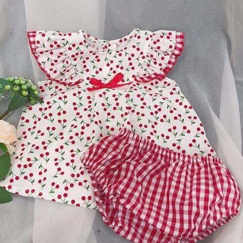 Ins summer shirt set cute suit printed cherry pants two-piece suit