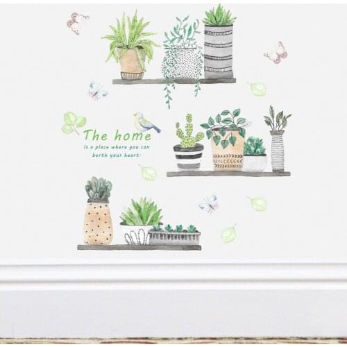 Cartoon Garden Plant Bonsai Flower Butterfly Wall Stickers For Home Decor Living Room Kitchen Wall Decals Diy Mural Art Poster