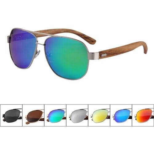 CONCHEN Pilot Wooden Sunglasses Women Men Polarized UV400 Fashion Spring Hinge Sun Glasses Bamboo Square Metal Goggles