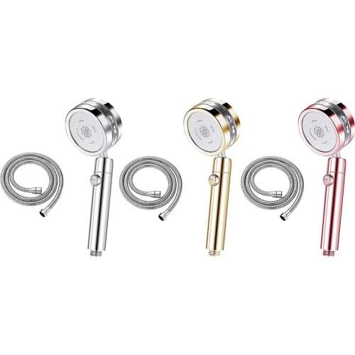 Shower Head High Pressure Turbocharged Fan Mirror Shower Hand-held Sprayer Head with Hose Home Bathroom Tool