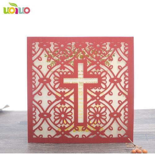 2018 latest gold laser cut cross design invitation card for christening and muslim wedding invitation card