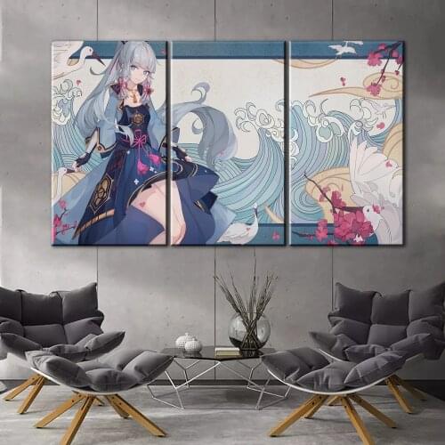 Genshin impact Game poster home decor hd painting Kamisato Ayaka miss wall painting poster anime Study Bedroom Bar Cafe Wall