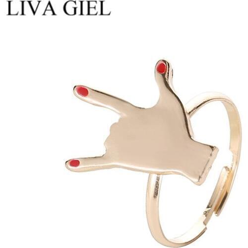 Simple Creative Victory Gesture Finger Joint Ring For Women Personality Fashion Red Nail Polish Palm Open Ring