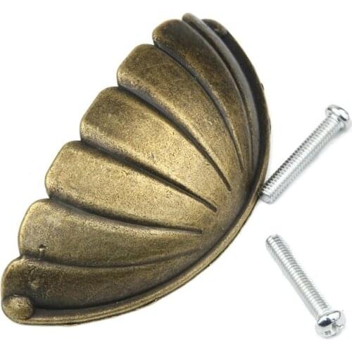 1Pcs 77*36mm Alloy Kitchen Drawer Cabinet Door Handle Furniture Knobs Chinese Flower Cupboard Antique Metal Shell Pull Handles