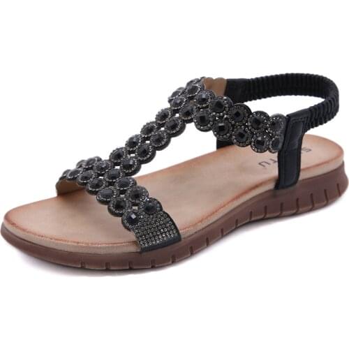 Mr Co Summer Ladies Sandals Inlaid Brick PU Roman Style Breathable Leather Low-top Solid Color Bohemian Style Sandals