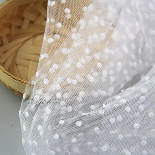 1Yard White Mesh Flocking Dots Fabric Soft Net Yarn Childrens Clothing Skirt Ornaments Flocked Fabrics For Wedding Veil