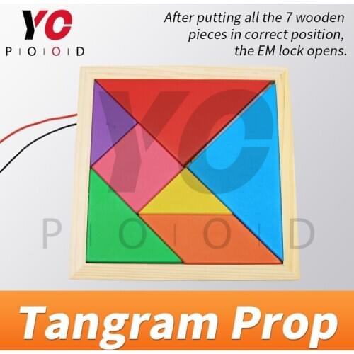 Tangram Prop YOPOOD Escape Room Collect all the color pieces into the wooden box to figure out puzzles and unlock the EM lock