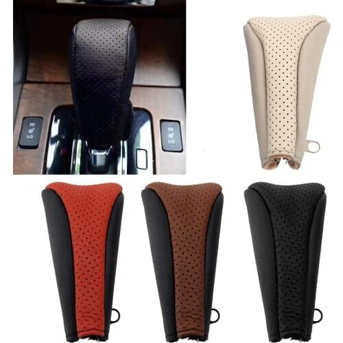 Universal Faux Leather Hoop Loop Closure Gear Shift Knob Cover Protector Car Decoration