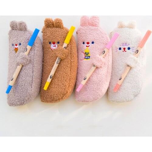 Korea Style Pencil Case Bag Plush Cute Animal Girls Students School Stationary Storage Bag Pen Box Pouch Sleeve