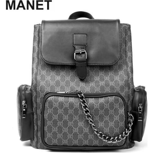 MANET Large Capacity Leather Backpack Business Luxury Brand Laptop Backpacks Black Fashion School Bag Casual Pack New mochila