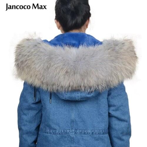 Jancoco Max Large Raccoon Real Fur Trim Collar Women Men Fashion Parka Hood Natural Scarf Lining 80cm S1535