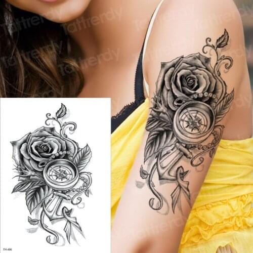 Temporary tattoo rose compass temporary sleeve tattoos arm black tattoo 3D sexy tatoo girl women body art tatto sticker decal
