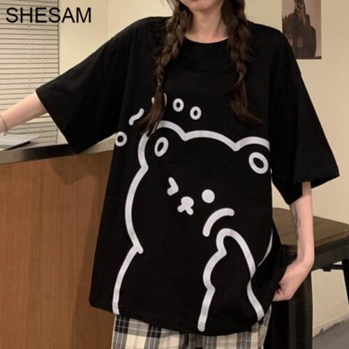 Shirt Tshirt Summer Top Short Sleeve T-shirt Womens 2021 New Large Loose Medium Length Bear Design