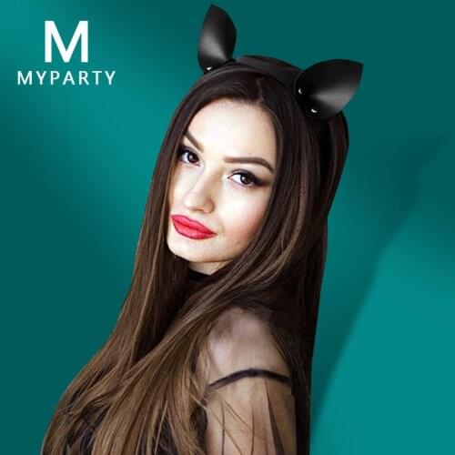 Fetish Leather Cat Ears Hair Band Women Cosplay Party Headwear BDSM Gothic Sexy Bunny Ears Headband Hair Accessories For Girls