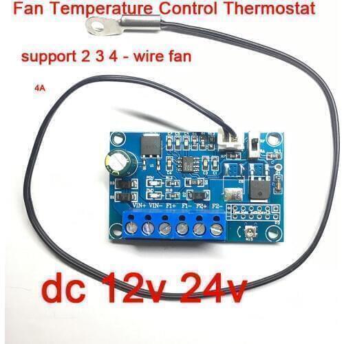 2/3/4-wire 4A Fan Temperature Control governor PWM Thermostat Speed Controller chassis fan regulation module DC 12V 24V