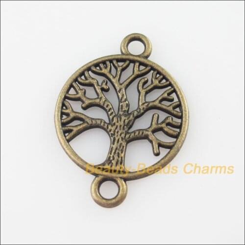 25Pcs Antiqued Bronze Tone Round Tree Charms Pendants Connectors 20x28mm