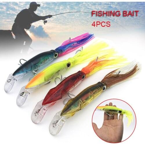 4pcs Fishing Lures 14cm Bionic Baits Artificial Hard Squid Skirts Octopus Trolling Soft Baits with Hooks